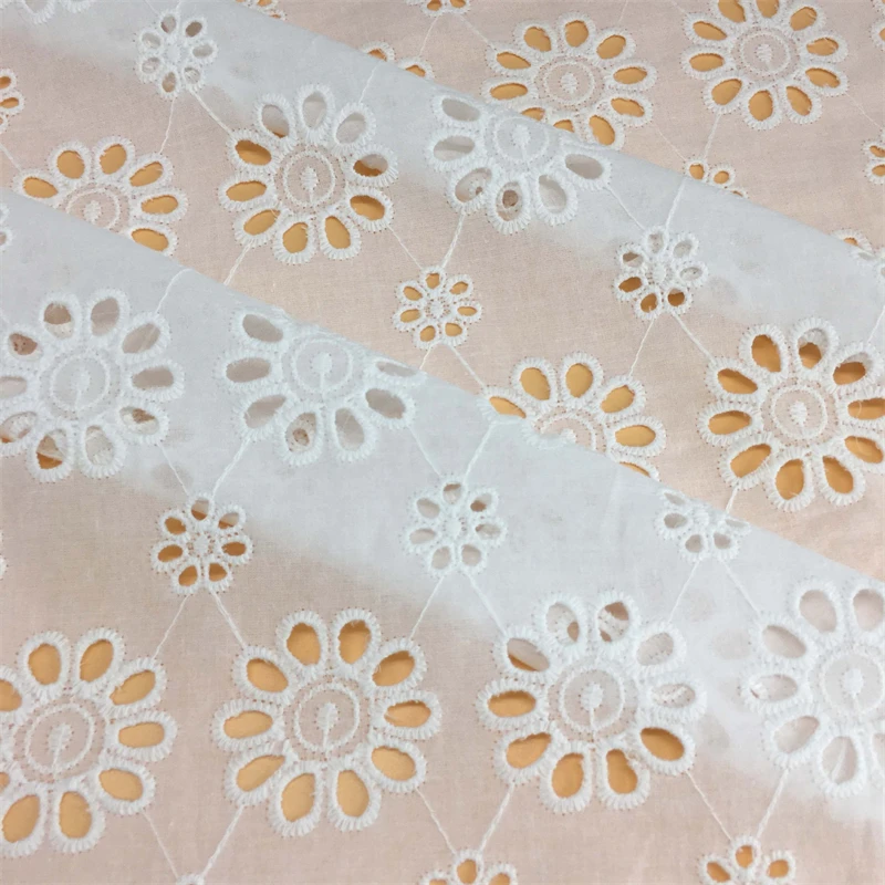 Big Small Embroidery flowers Overlay Pure Cotton Eyelets Lace Fabric for DIY Crafts Sewing Blouse Curtain supply Wedding Gown