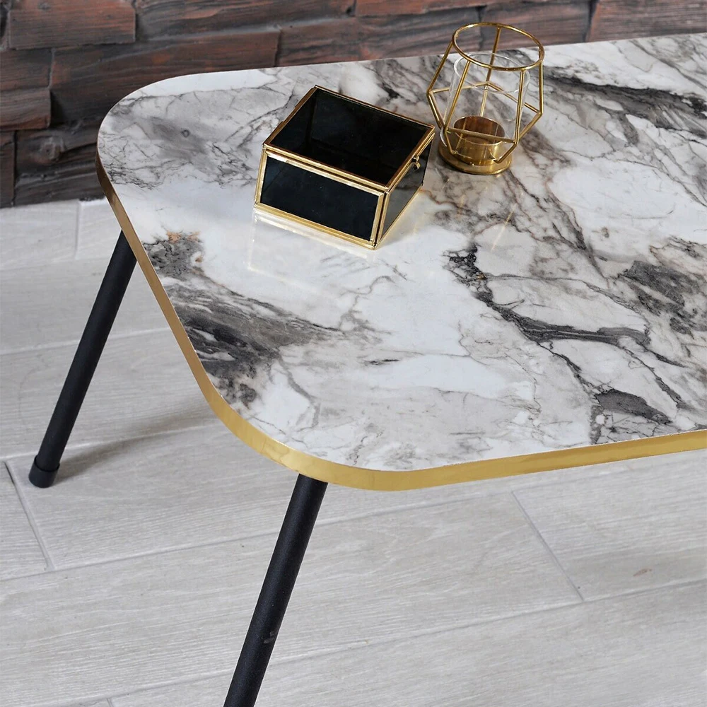 Modern Center Table Metal Black Leg Assembled Center Table Tea Coffee Service Table Rectangle Living Room Table - Colour Options