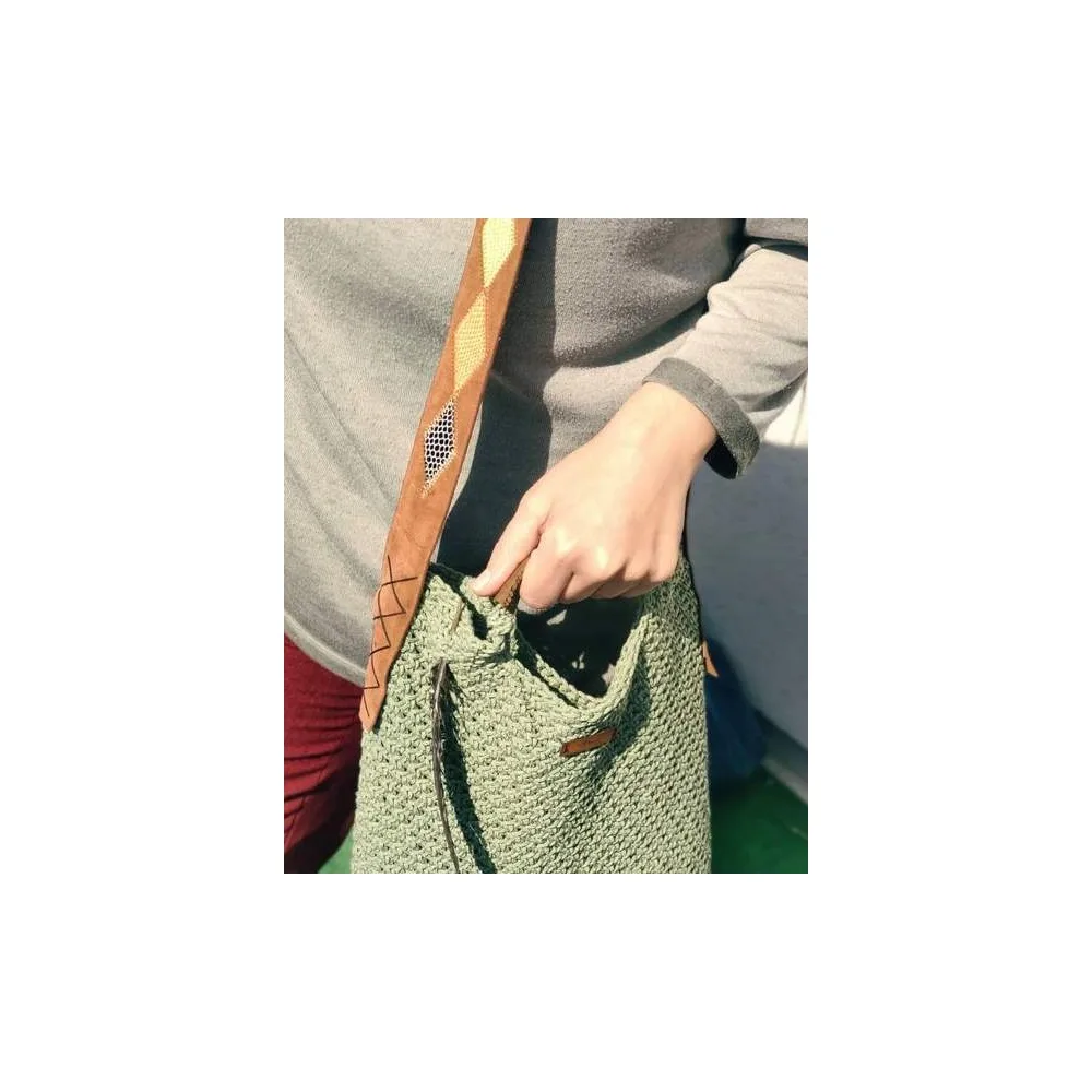 SRO Design  Green Janis Knit Shoulder Bag  Creative Organic Daily Vacation Useful Guest  25X40x75 cm