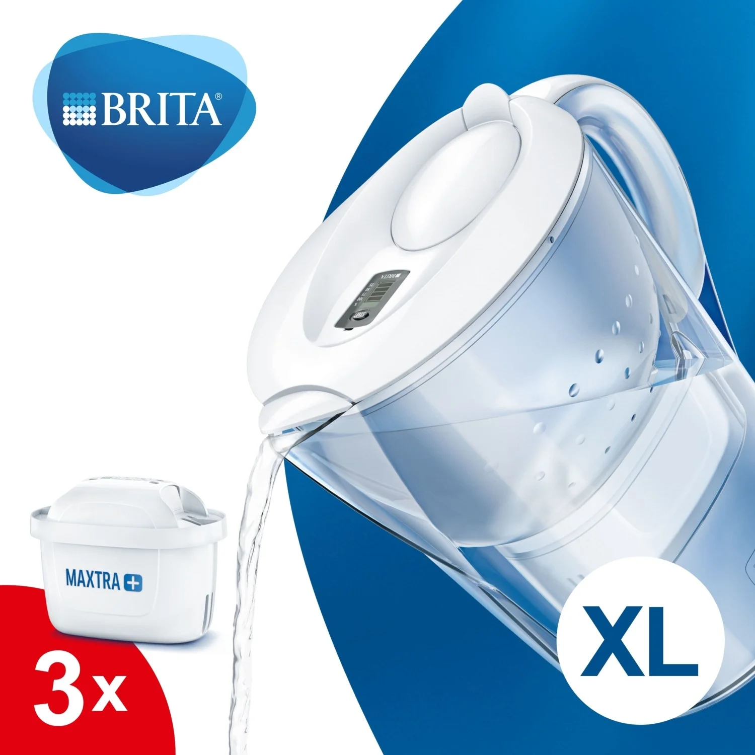 Brita Marella XL Cool Water Filter Jug and Cartridges Starter Pack, White-Blue