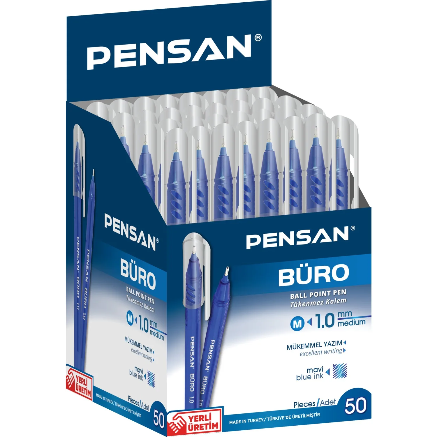 PENSAN OFFICE Ballpoint Pen 1MM 2270 50 LI Of Nickel-silver Tip Special Texture Round Body That fits Easily On The Finger