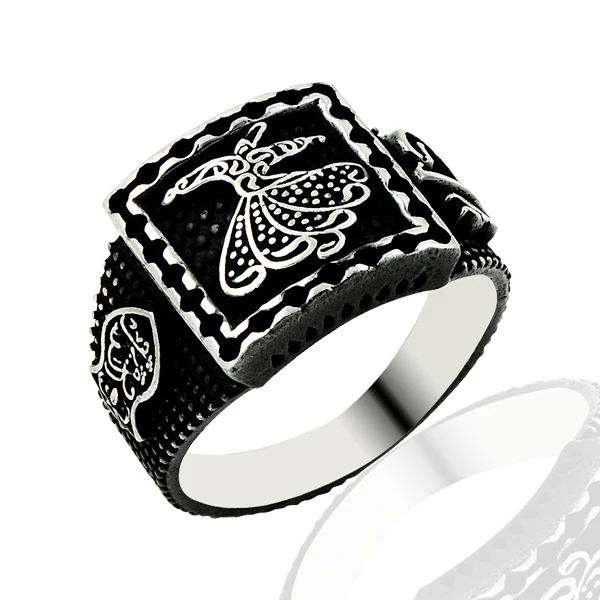 925 Silver Cultural Dancing Figure Printed Men Rings