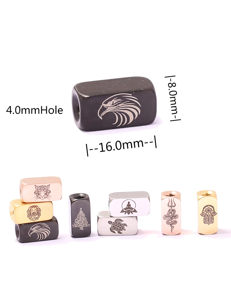 Customized 10Pcs 8x16x4.0mm Rectangle Tube Cube Logo Spacer Bead For Diy Jewelry Making,316L Stainless Steel Engraved Laser