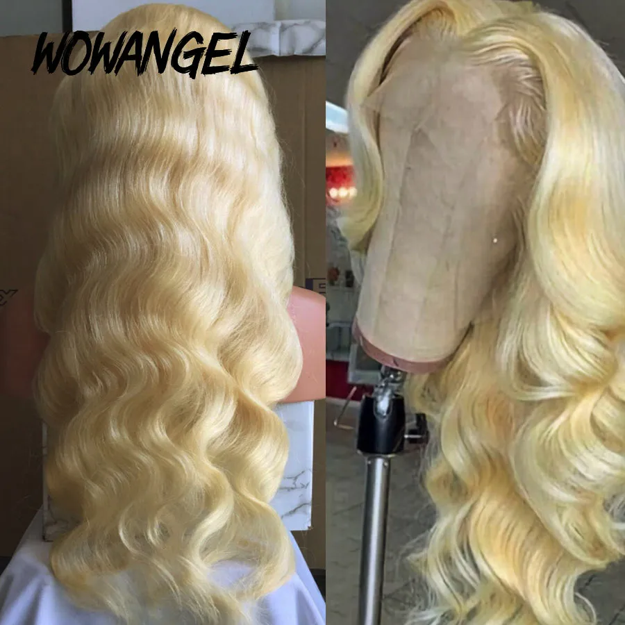 Wow Angel Echte HD Kant Frontale Pruik 250% 13x4 HD Kant Voor Menselijk Haar Pruik 613 Blonde Body Wave Pruiken HD Vetersluiting Pruik Lijmloze