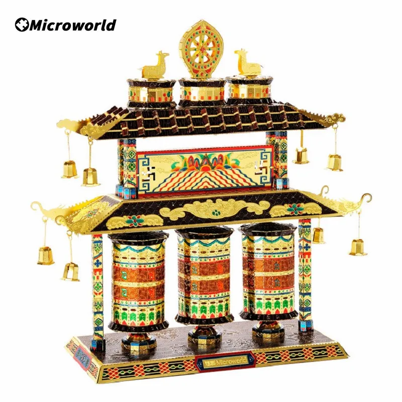 Microworld 3D Metal DIY Puzzle Tibet Buildings Prayer Wheel Models Kits Jigsaw Birthdays Blessing Gifts For Adults Desktop Toys