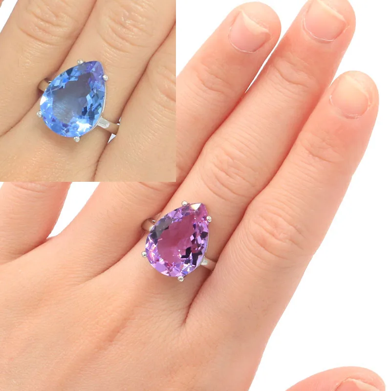 Buy 3 Get 1 Free 18x13mm SheCrown Color Changing Alexandrite Topaz Women Daily Wear Silver Rings