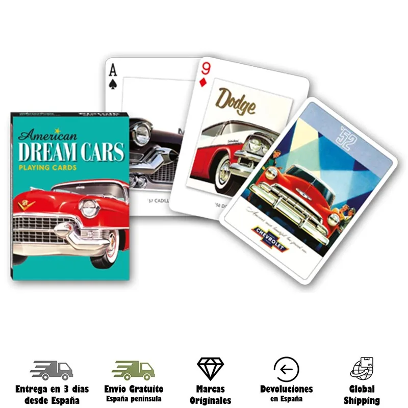 Piatnik, 54 card poker deck, dream American cars, 50 s, adults, car, game table, play, Posters, advertising signs