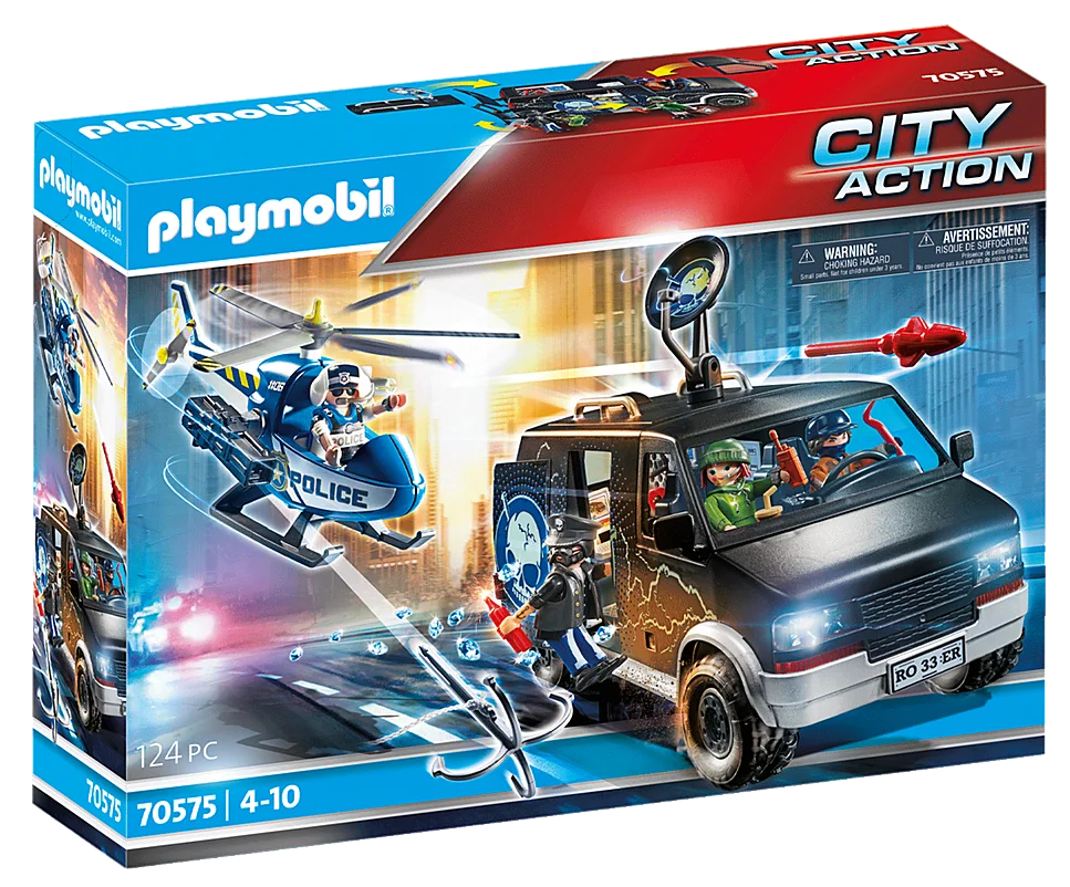 Playmobil Helicopter Pursuit with Runaway Van, 70575, original, toys, boys, girls, gifts, collector, figures, dolls, shop, with box, new, man, woman, official license