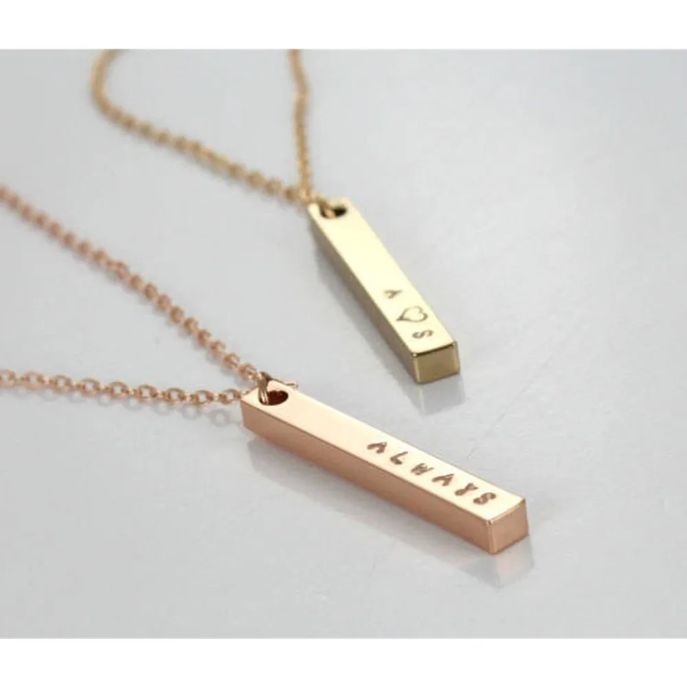 Personalized 4 Sided Bar Necklace, Silver 3D Vertical Bar Necklace, Rose Gold Fill Four Sided  Long Bar Necklace,Bridesmaid Gift