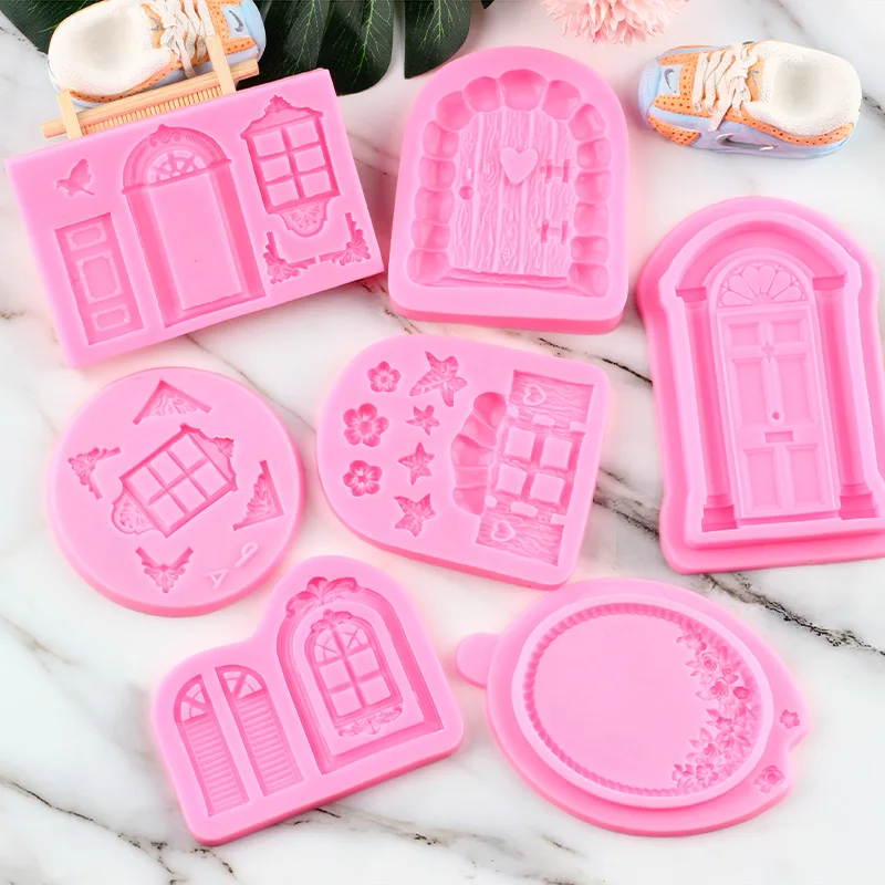 3D Door Window Silicone Mold Frame Border Fondant Cake Decorating Tools Cookie Baking Christmas Candy Chocolate Gumpaste Moulds