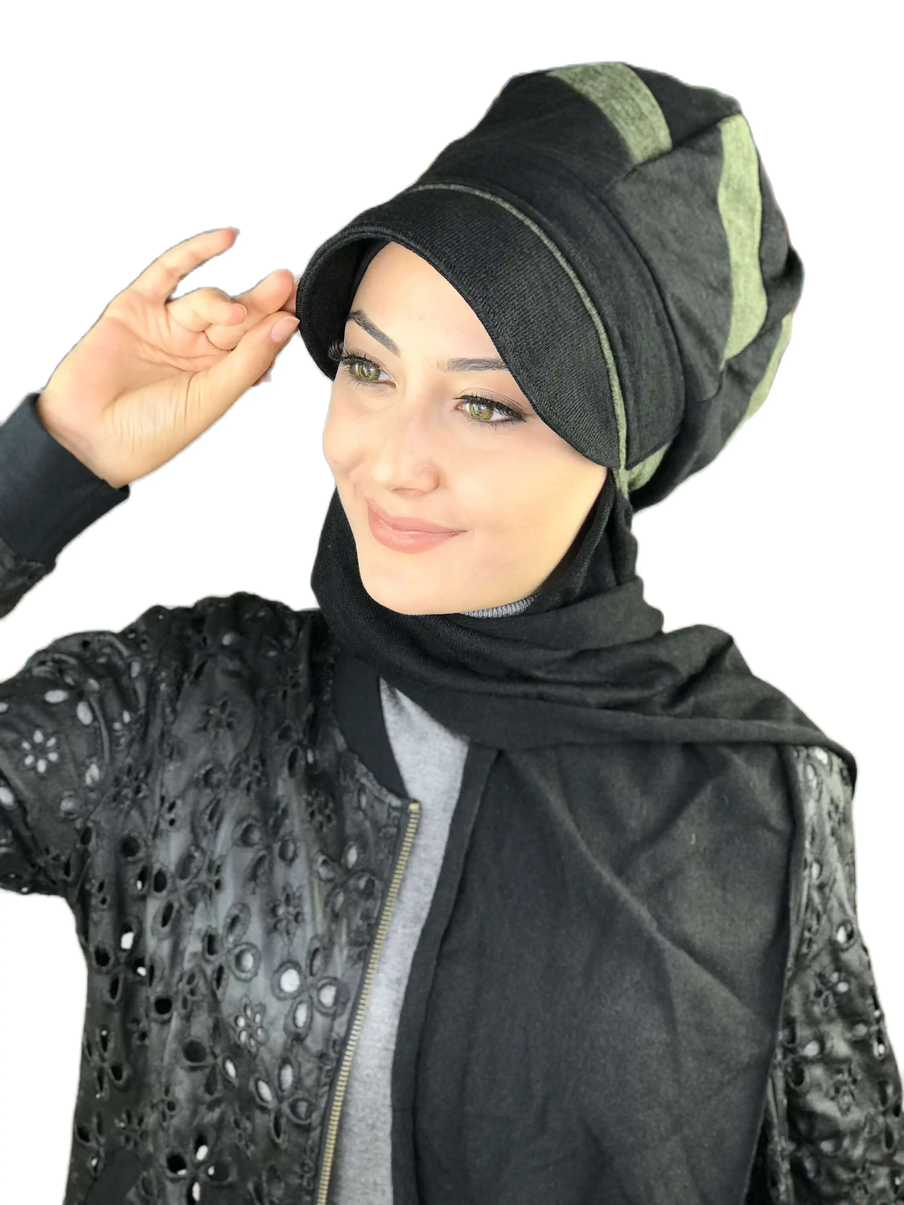 New Fashion Women 2022 Hijab Ladies Bonnet Essential Chiffon Chemo Cancer Head Beret Black&Henna Green Buckled Scarf Hat Shawl