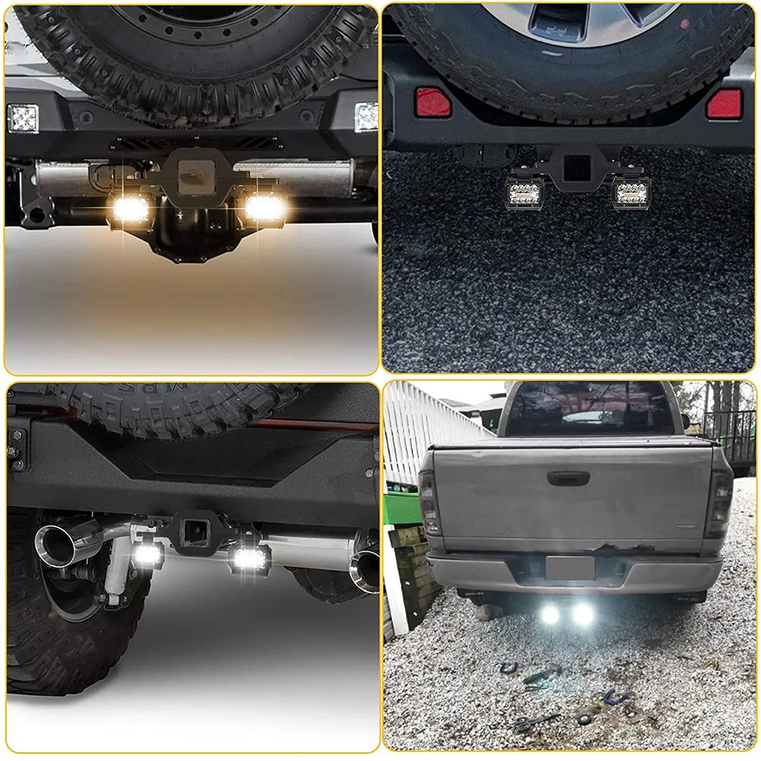 4 inch Dual Color White Yellow  Spot Flood Offroad Car Work Light Bar Universal Trailer Tow Hitch Mount Bracket Pickup Truck Van