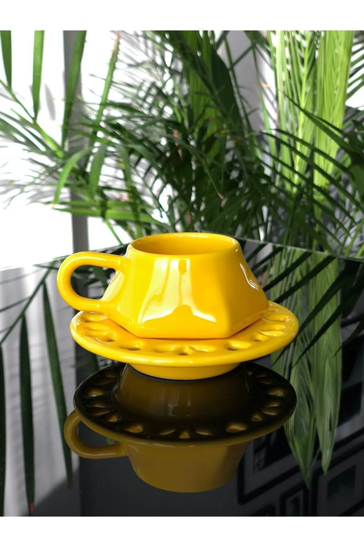 

Yellow Color Coffee Cup Set 2Pcs Mixed Color Quality Stylish Ceramic Cup and Saucer Turkish Coffee Espresso 100cc Made in Turkey