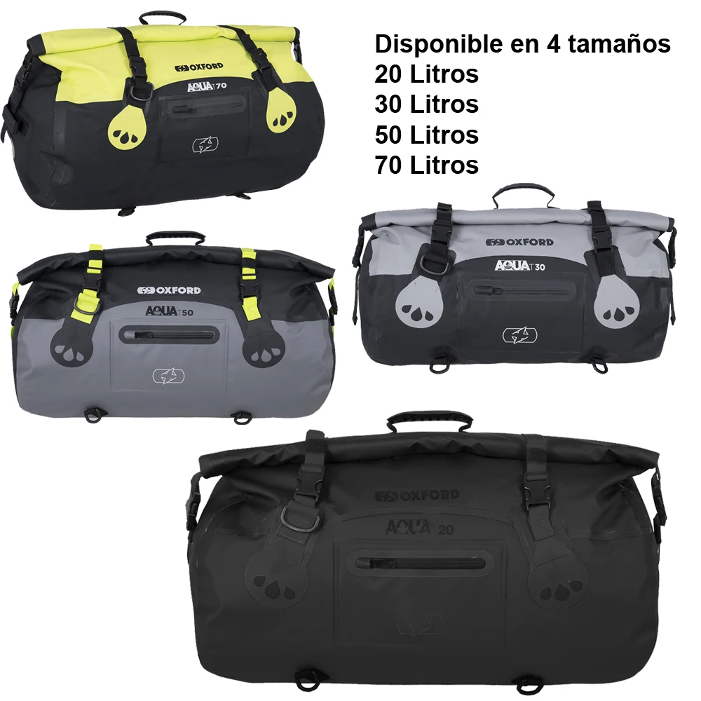 OXFORD Aqua T-20-30-50-70-waterproof travel Motorcycle bag (20L/30L50). Water resistant motorcycle backpack. Black/gray/yellow fluor