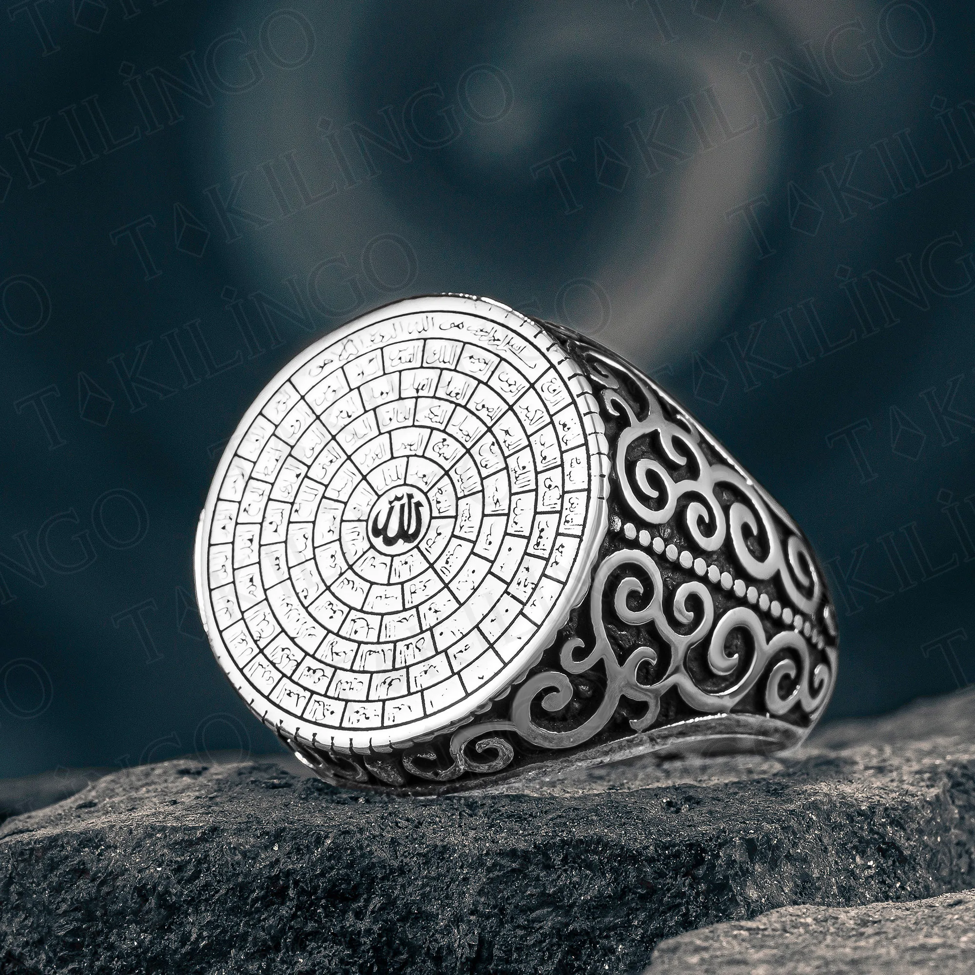 

Solid 925 Sterling Silver Asmaulhusna (Names of Allah) Islamic Men's Ring High Quality Handmade Jewelry Gift For Him