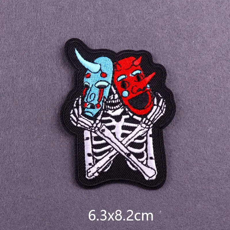 Black Humor Fairy Tale Embroidered Patches For Clothing Thermoadhesive Patches Punk Skull Stickers Iron On Patches On Clothes