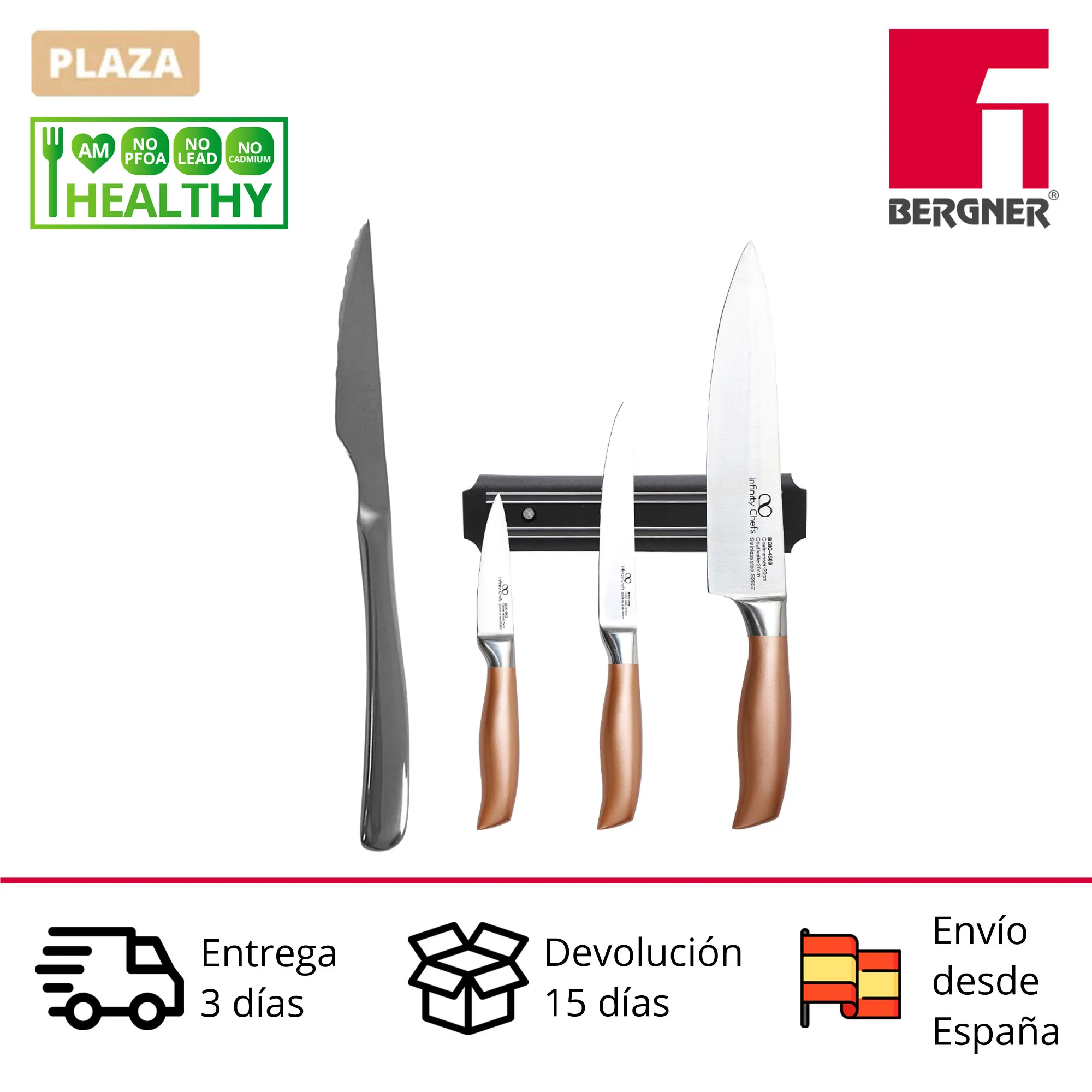 BERGNER Infinity stainless steel Chef kitchen and table knives with ergonomic handles