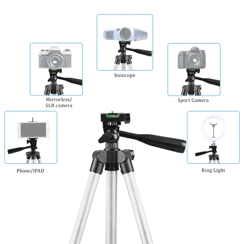 152cm Black Tripod Extendable Portable Selfie Tripod Support With Remote Shutter And Hangbag For Mobile Phones Travel Photograph