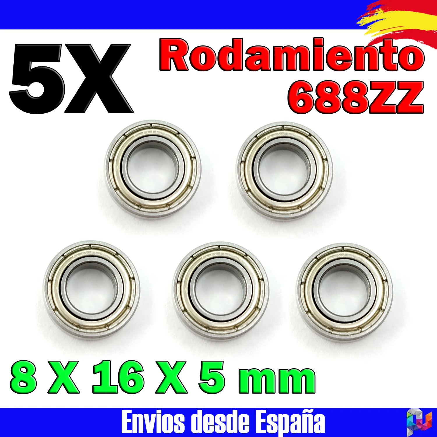 5x bearing 688ZZ 8X16X5mm in double steel metal shielding