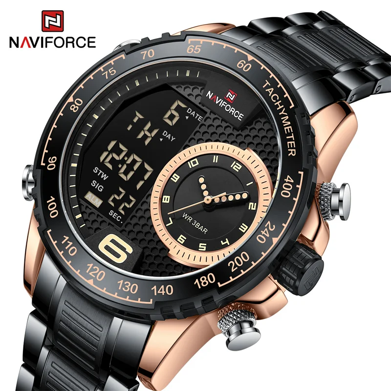 

Naviforce Men's Watches Top Brand Luxury Quartz Watch for Men Chronograph Waterproof 24 Hour LCD Display Luminous Sport Watch