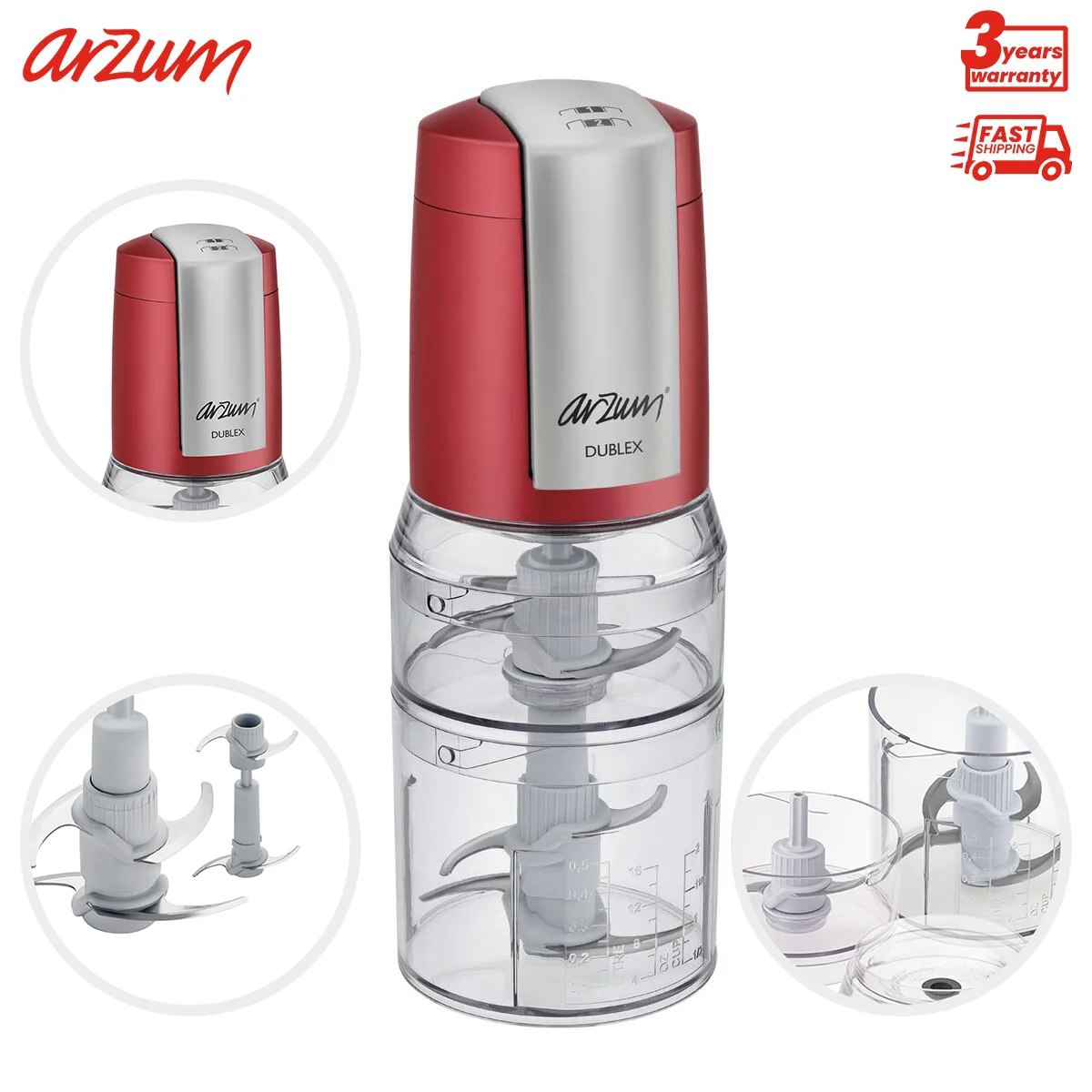 

Arzum Duplex Twin Beam Chopper Electric Kitchen Appliances Automatic Double-Deck Stainless Steel Chopping Knives