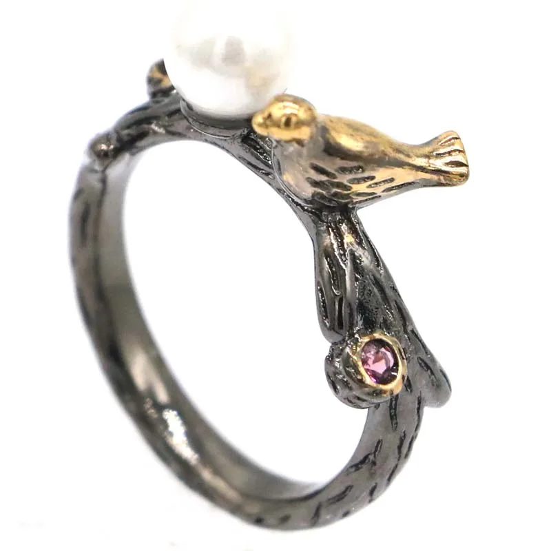 Buy 3 Get 1 Free 21x11mm Songbird 4.2g created Pink Tourmaline Green Emerald Green Peridot CZ Black Gold Silver plated Rings view 6