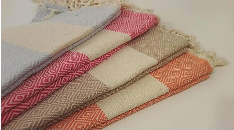 Set of 4 Diamond  Cotton Turkish Woven Fouta Peshtemal Beach Bath Spa Yoga  Large Size Towel Wrap