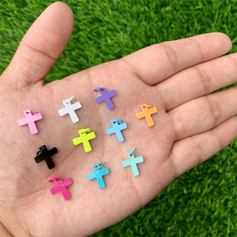 5pcs Enamel Brass Cross Pendants Charms 13x13mm Metal Decorations Accessories For Making Bracelet Necklace