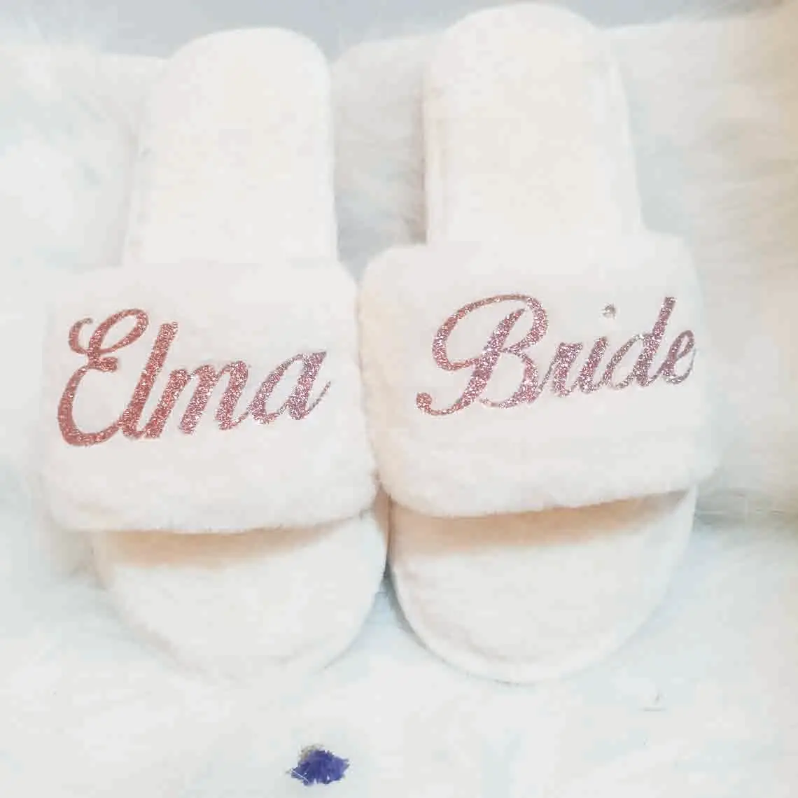 

Personalized Bride Slipper Future Mrs Honeymoon Your Name Bachelorette Fluffy Sleepover SPA Luxury Wedding Bridesmaid Gift