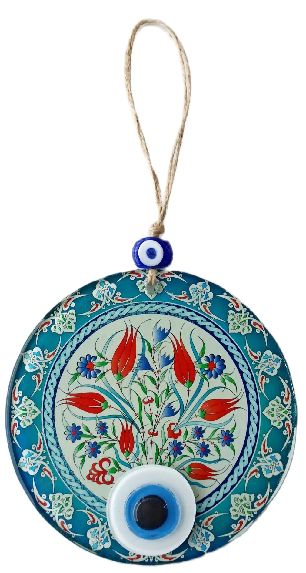 Evil Eye Beaded, Tulip Patterned, Fusion Glass Wall Decoration