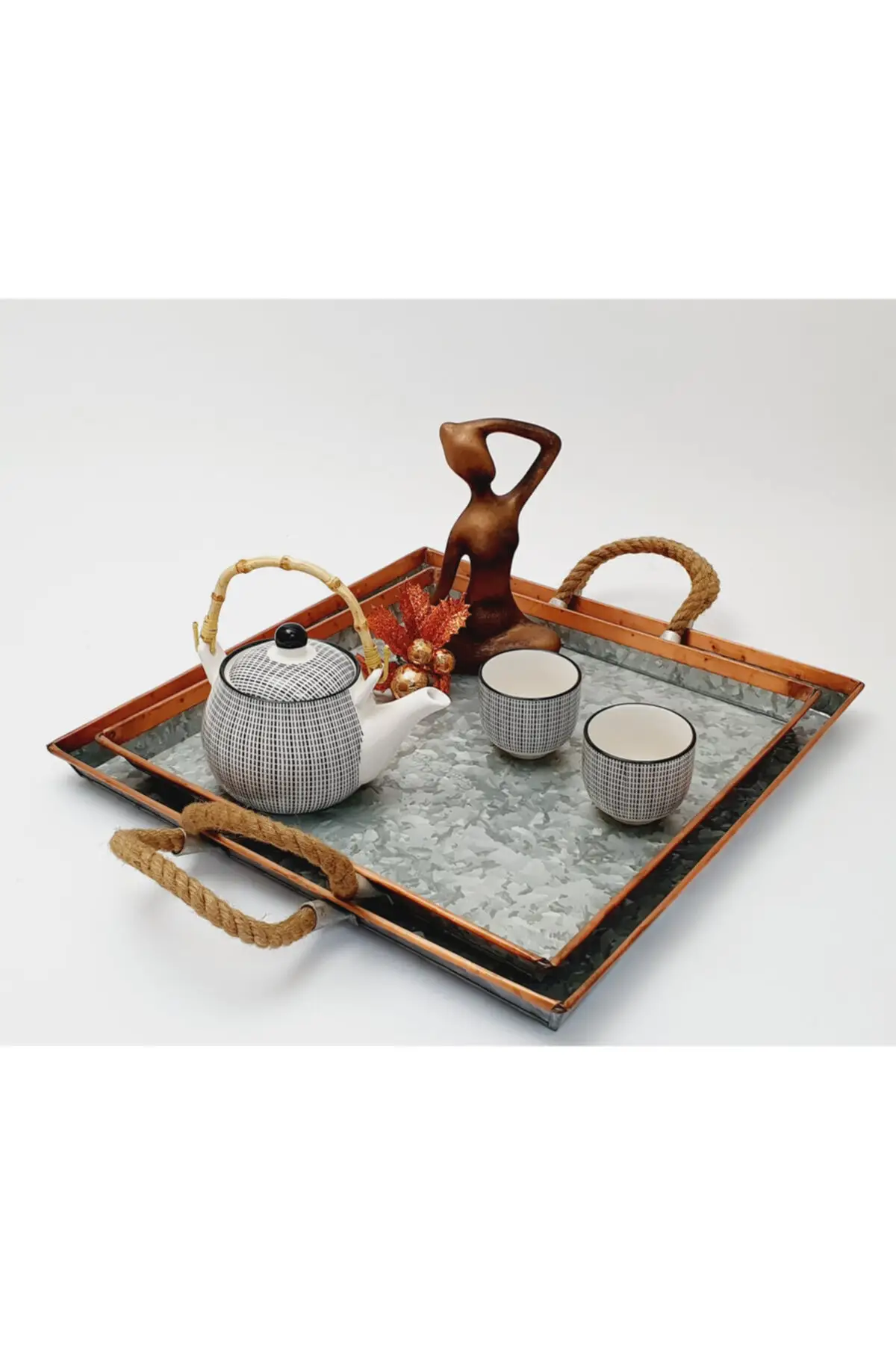 

DOLBOVI 2 Piece Set Galvanized Copper Edge Square Tray glass saucer tray set tray serving tray tea set tea tray tea table trays decorative food tray gold tray trays mirror tray plateau glass tray serving board tea a