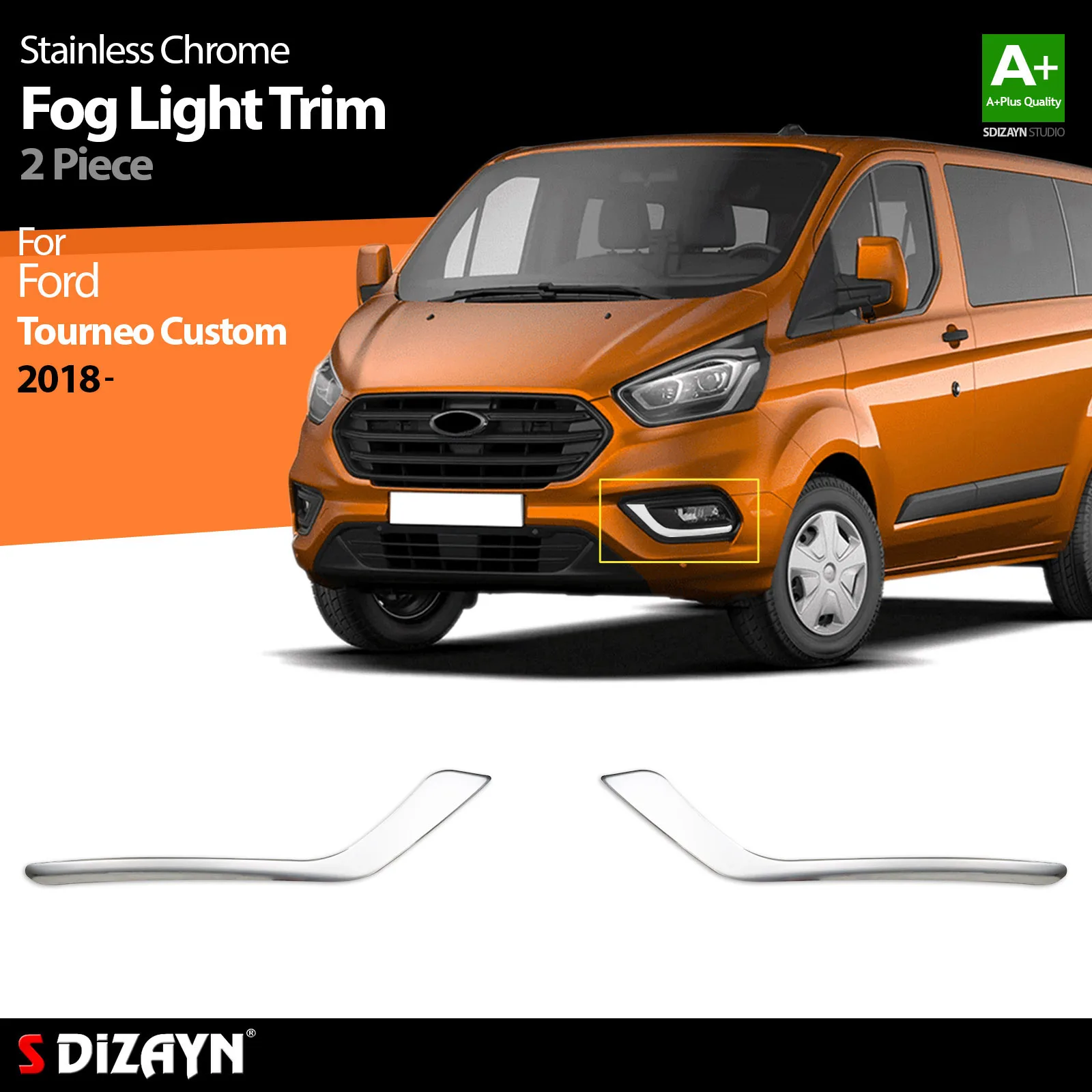 S Dizayn For Ford Tourneo Custom1 Chrome Fog Light Trim Stainless Steel 2 Pcs Exterior Car Accessories Parts Auto Products