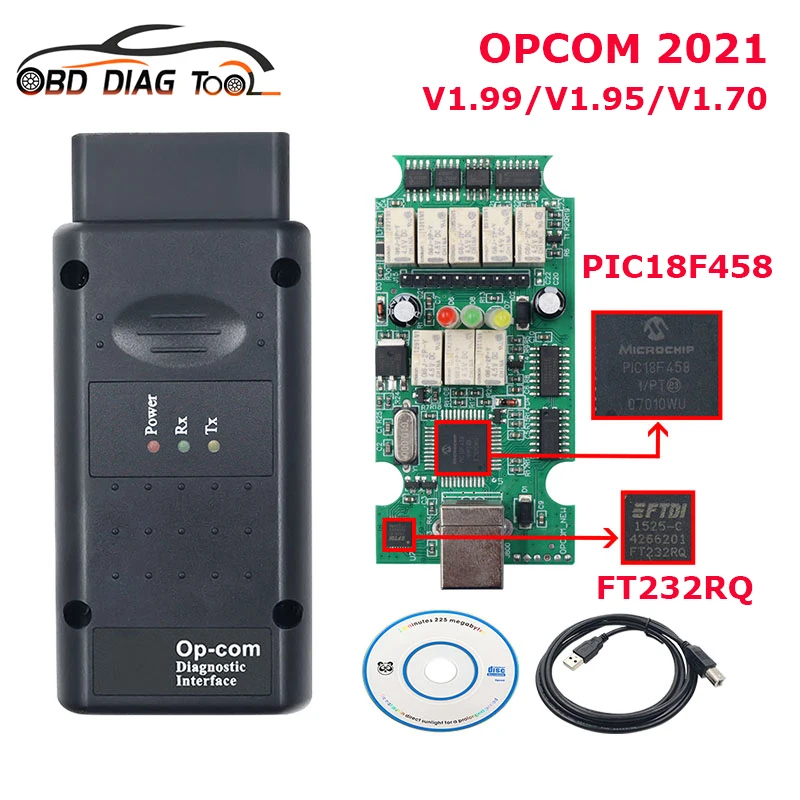 Professional Opcom 2021 200603a for Opel Auto Diagnostic Tool Real FTDI PIC18F458 Op-com V2021 V1.95 V1.70 Can Be Flash Updated