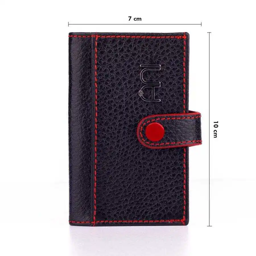 Accordion Model Genuine Leather Men′s Cardholder Black-Red Detailed Wallet Purse New Men's Id Casual For a Lifetime Comfortable