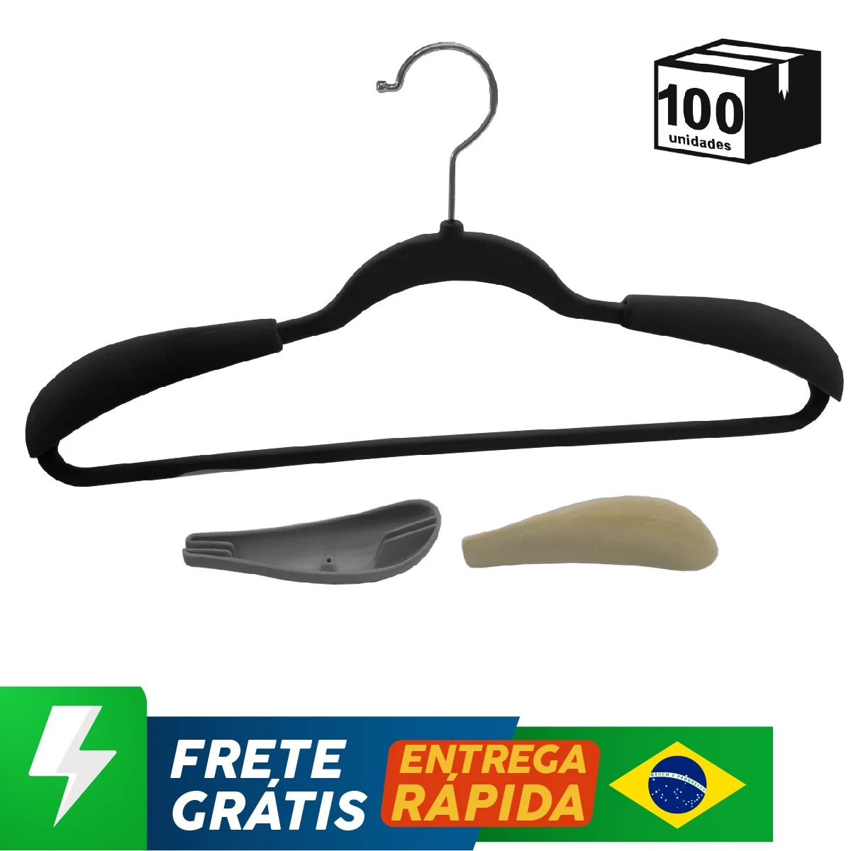 Kit 100 Unidades De Ombreira de Veludo Para Cabides