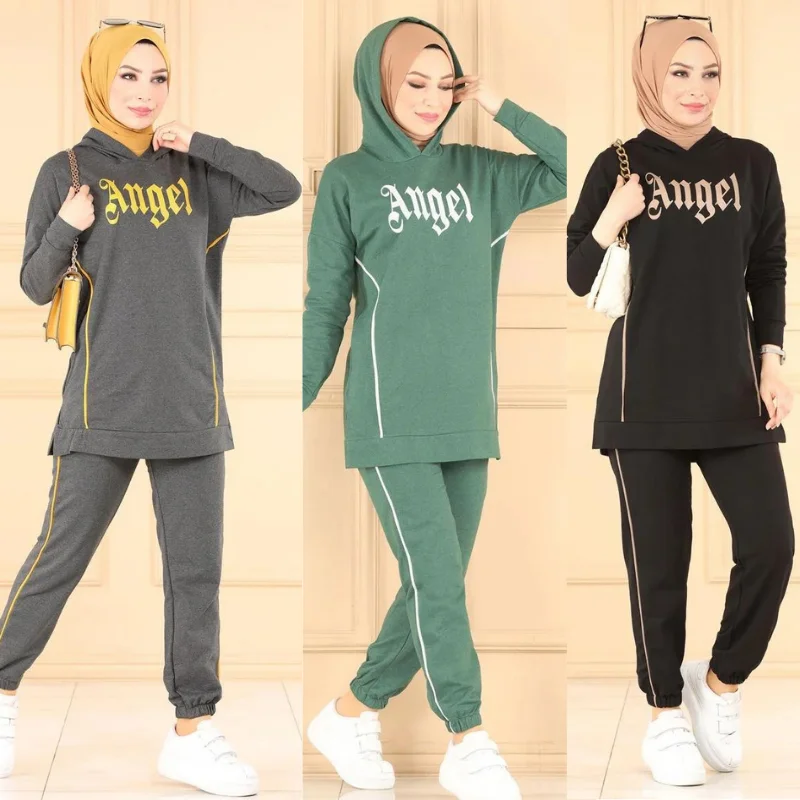 2021 season hooded tracksuit 2 piece muslim women hijab plus size tracksuit fashion zipper Dubai Islamic sports arabia turkey