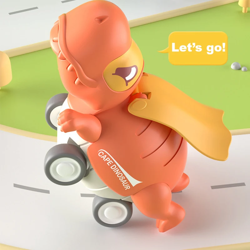 Children Press Push Dinosaur Car Toy Montessori Cartoon Animals Interactive Racing Game Early Educational Toy For Children Gifts