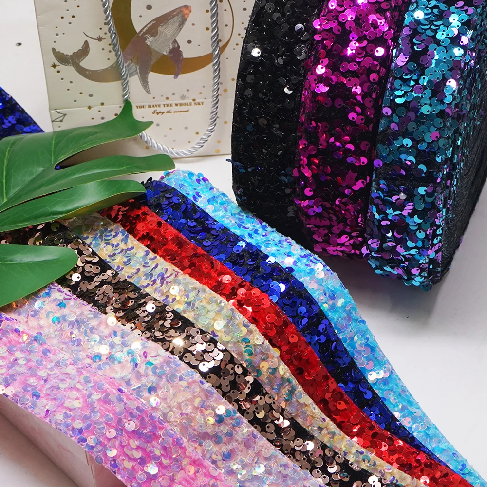 1.5 Inch 38 MM  Double Color Peeled Untidy Reversible Sequin Ribbon For Craft Supplies Sewing Accessories 5 Yard O4202904