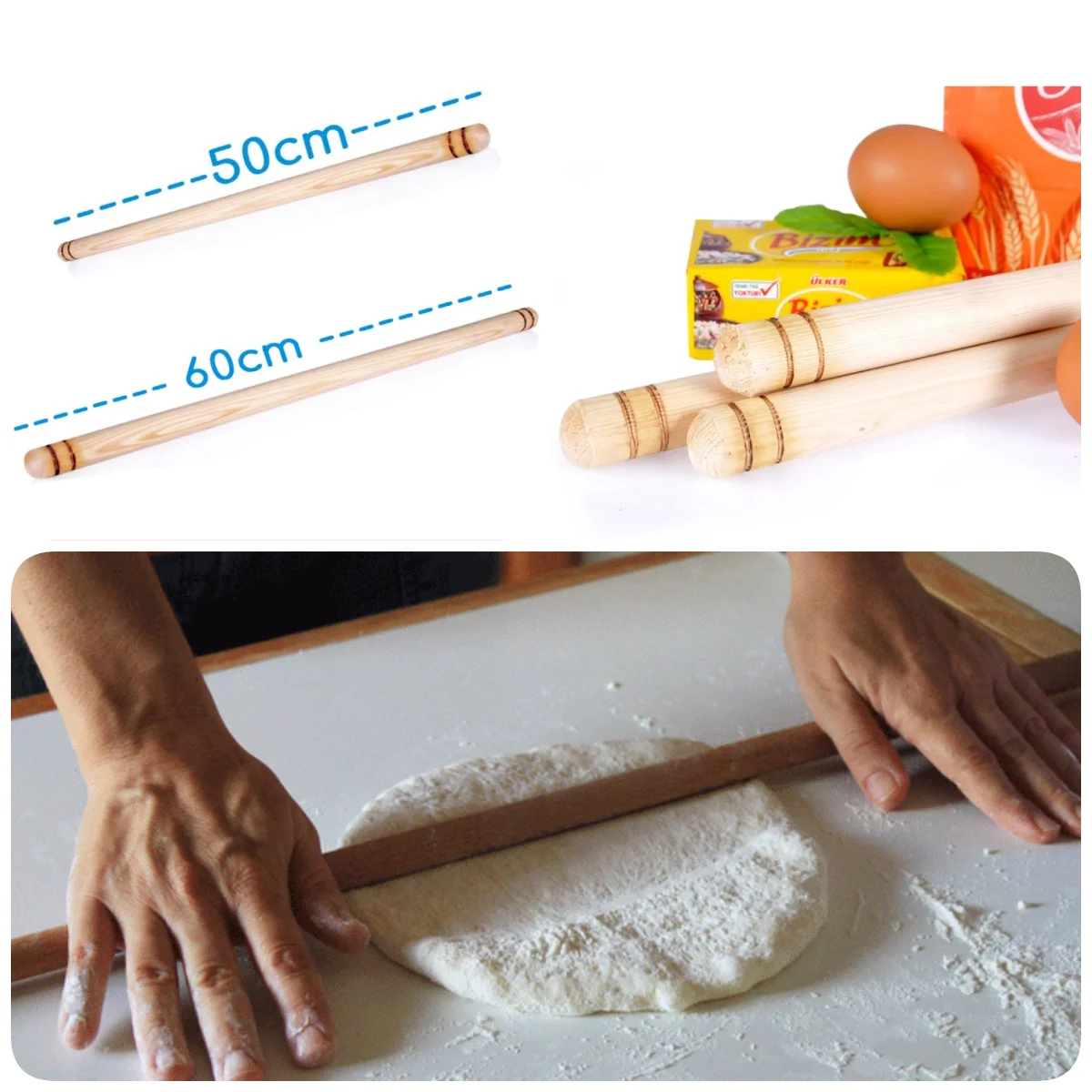 Turkish Oklava Rolling Pins 50/58 Cm Manti Ravioli Pizza Maker High Quality Wooden Kitchen Tools Baklava Maker Utensils Gift