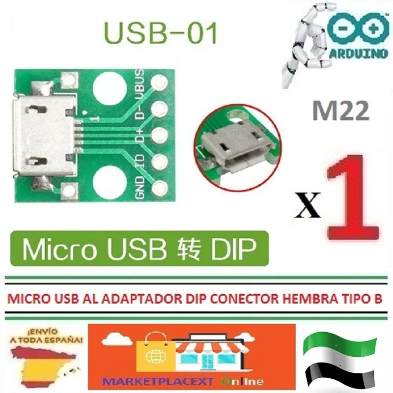 MICRO USB module female connector type B to 5 pin DIP adapter Robotic M22