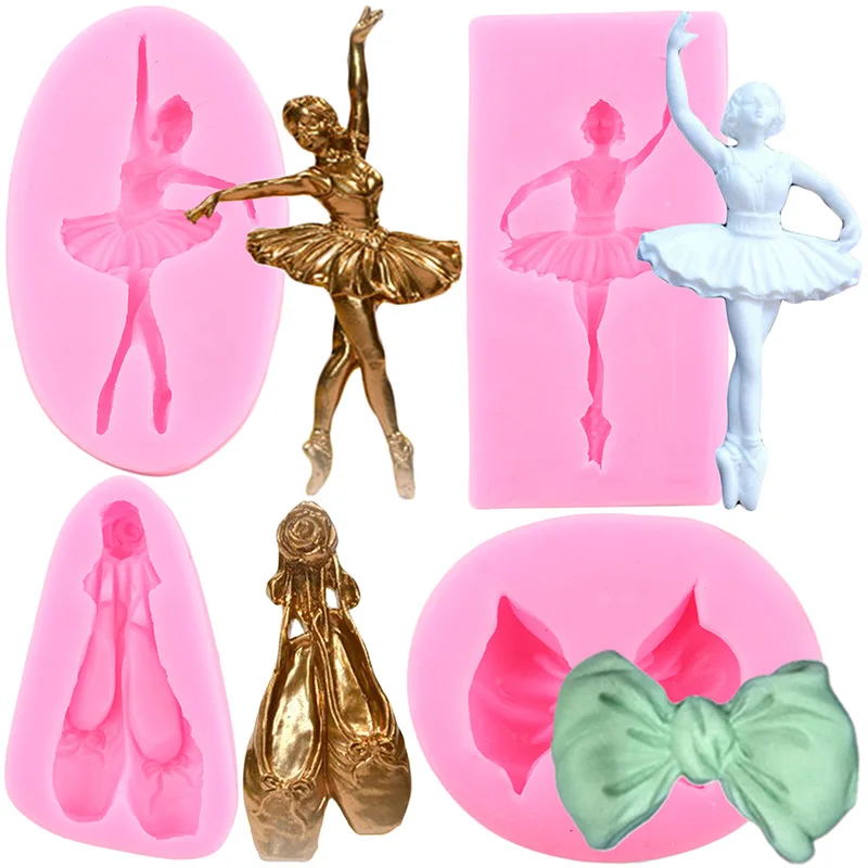 Dancer Ballet Shoes Silicone Mold Bowknot  Cupcake Topper Fondant Molds Cake Decorating Tools Candy Chocolate Baking Accessories