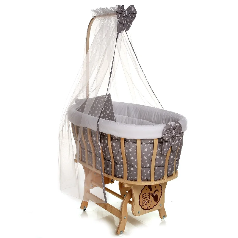 Organic Natural Wood Mother Yanı Basket Swing Sleeping Set Crib Gray Korumalık, Pillow, Quilt, Bed, mosquito net, 2 PCs Bow