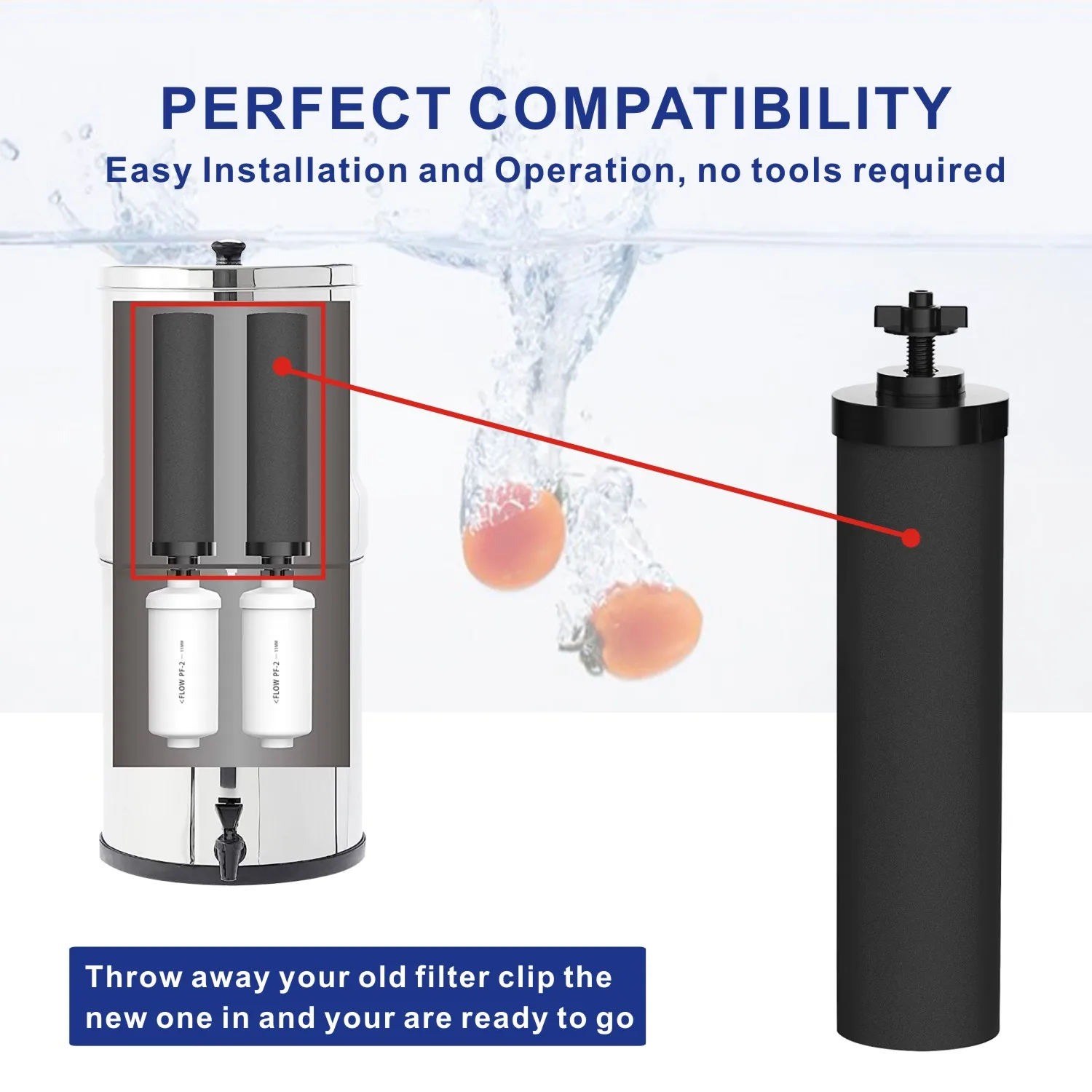 Sostituzione del filtro da acqua BB9-2 compatibile Berkey per elementi di purificazione neri e sistema di filtraggio a gravità (confezione da 2)