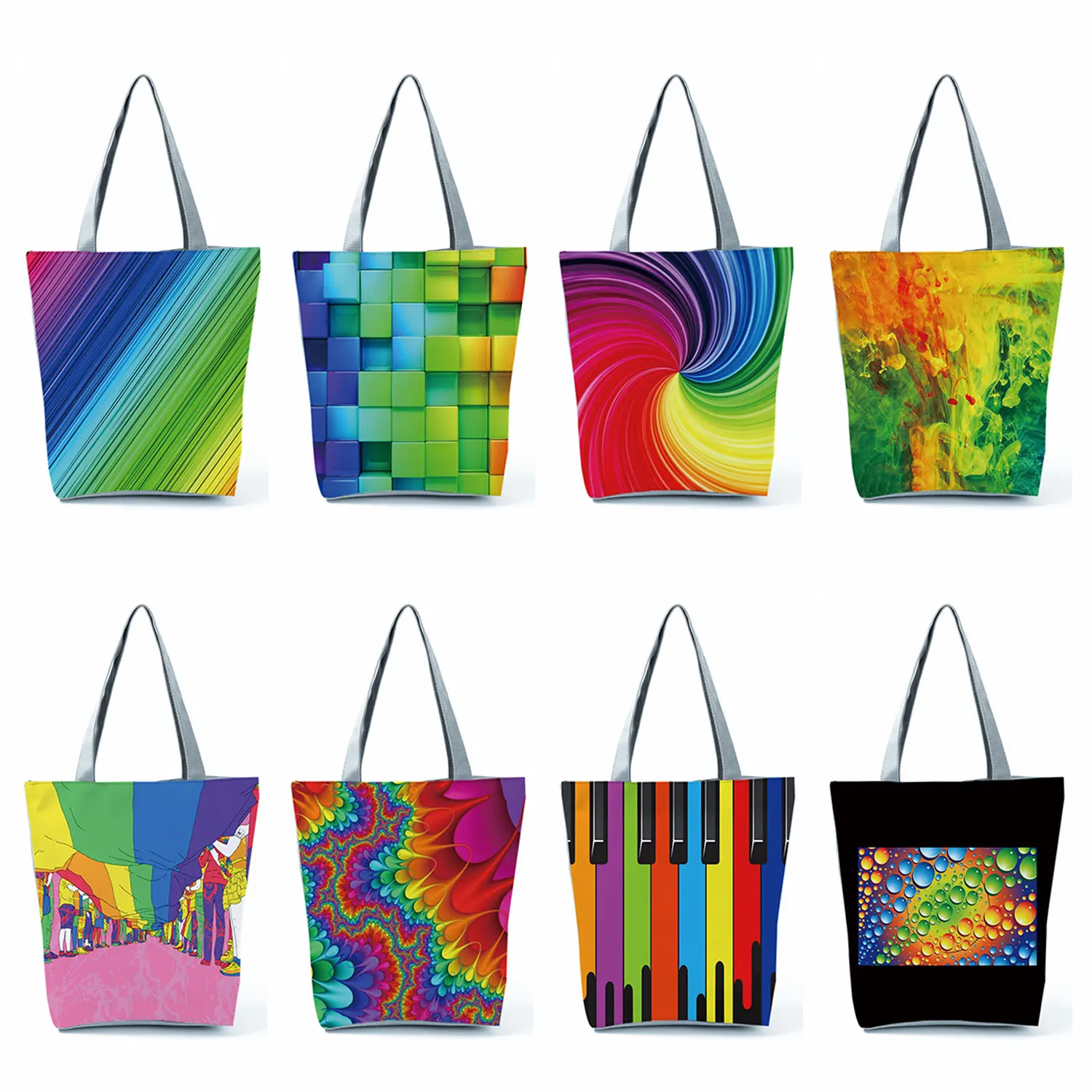 Art Colorful Rainbow 3D Printing Tote Bags Large Storage Bag With Zipper Aesthetic Casual Shopping Bag Female Daily Shoulder Bag