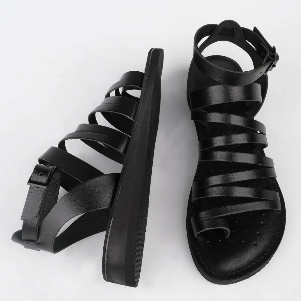 HATEM GROUP Women Genuine Leather Sandals Summer Vintage Belt Casual Lacing Shoes Retro Modern Fashion Cape Outdoor Slippers 2021