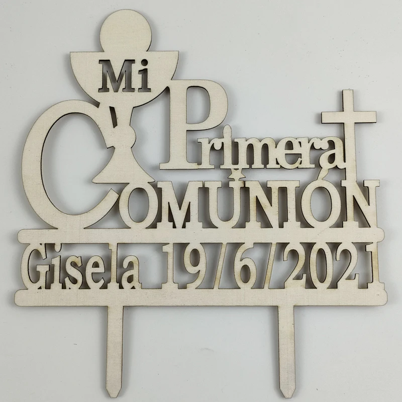 Personalizzato comunione spagnola Cake Topper personalizzato nome bambini data Mi Primera Comunión per comunione decorazione torta Topper