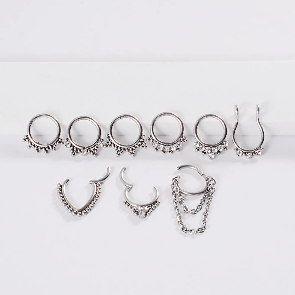 1PC 361L Surgical Steel Septum Zircon Hinged Clicker Hoop Nose Ring Tragus Cartilage Daith Piercing Helix Rook Earring Jewelry