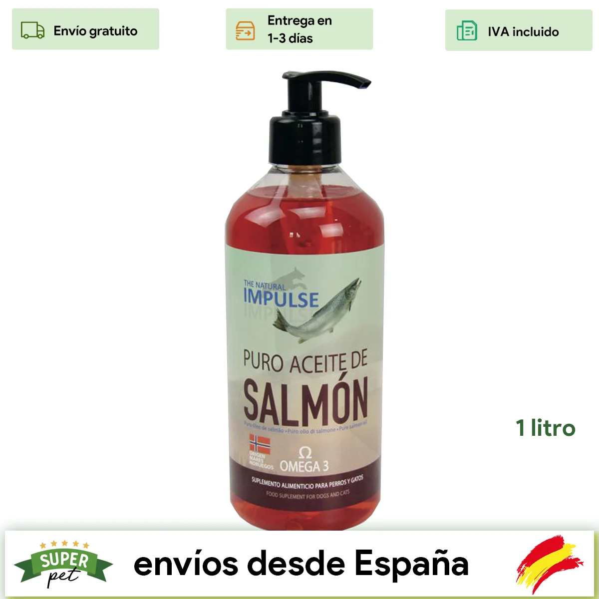 The Natural salmon oil drive 1 litre for dogs and cats of all ages high in essential fatty acids