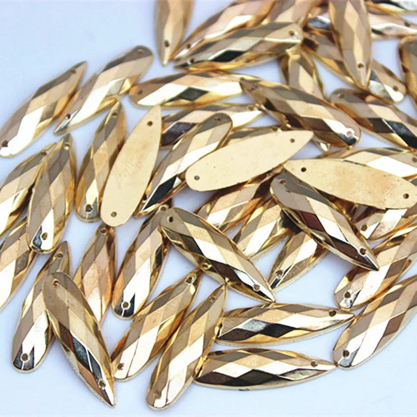 Micui 100PCS Mix Shape Size Golden Acrylic Rhinestones Flat Back Crystals Stones Sewing Crystals Strass For Clothes Crafts MC225