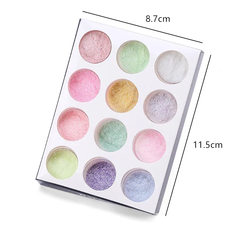 12pcs Shiny Sugar Sand Nail Art Glitter Set Mermaid Rubbing Luminous Nail Powder Pigment For Manicure Sugar Effect Shimmer Dust